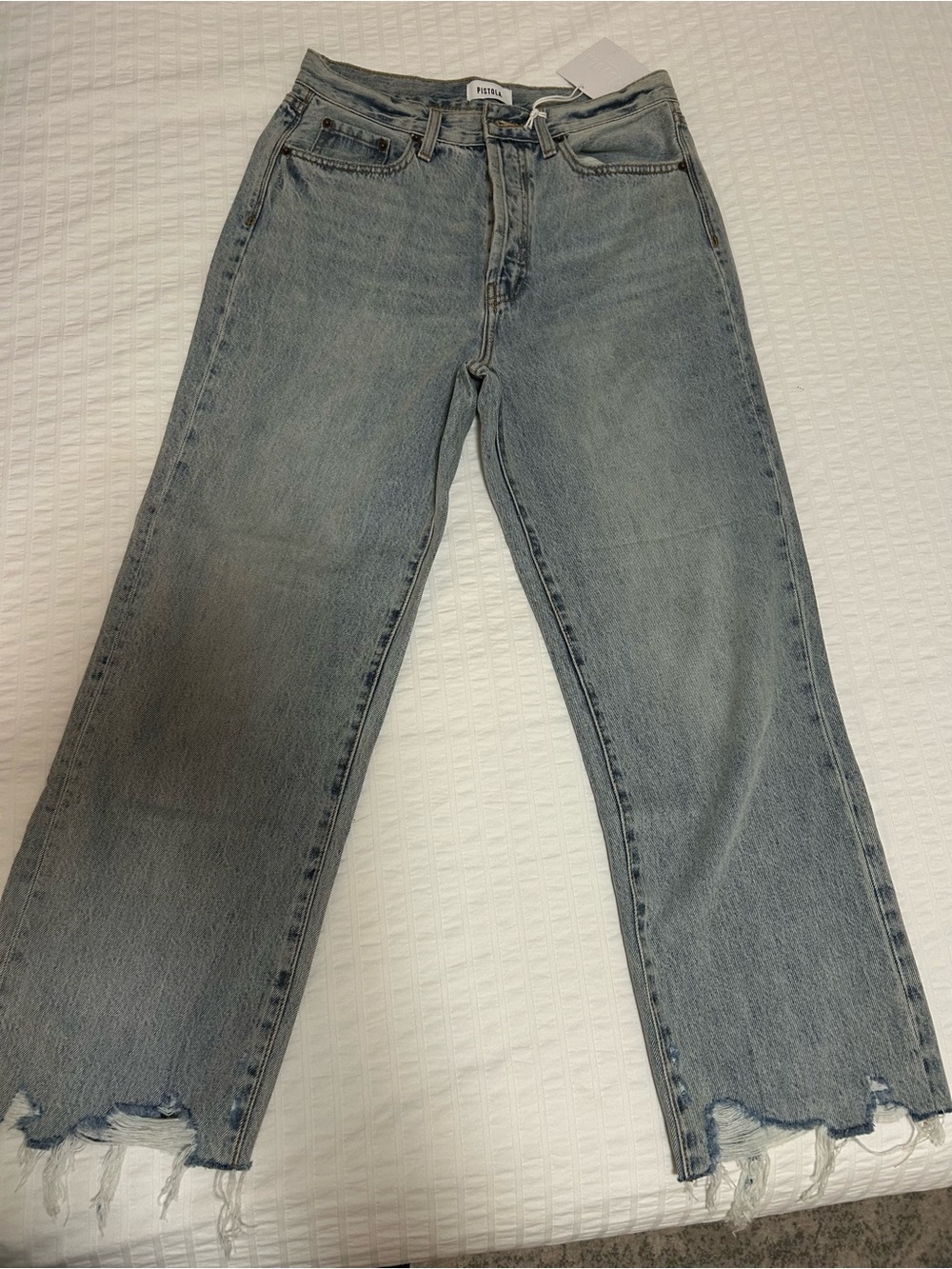 pistola Light Blue Straight Leg Jeans with Frayed Hems